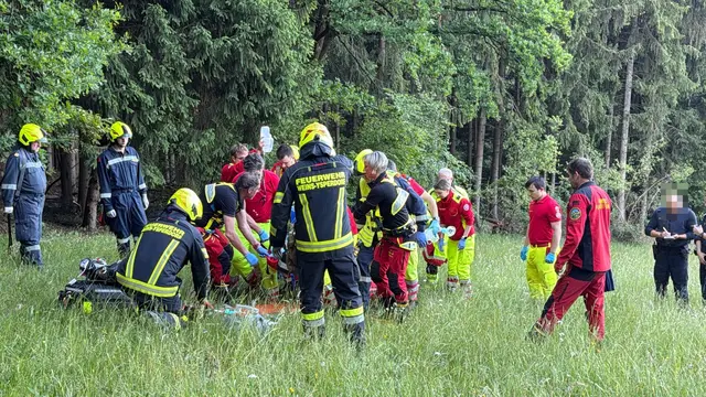 Aufgrund des schwierigen Geländes musste neben Rettungsdienst und Notarzt auch die Feuerwehr zur Unterstützung angefordert werden. | Foto: DOKU NÖ