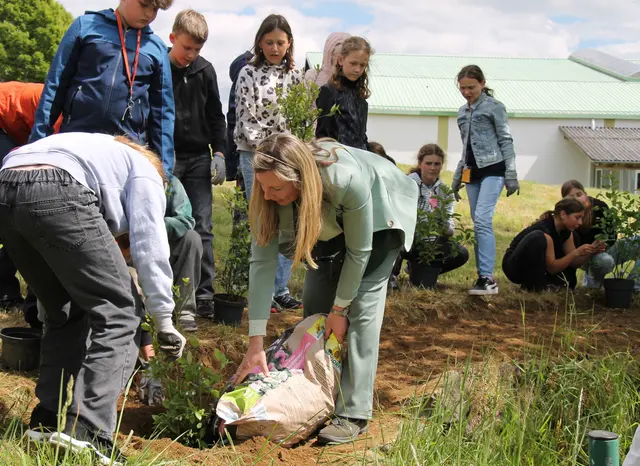 Schüler pflanzten gemeinsam mit Maria Gabriel-Oberngruber, Chefin von Garten Verde, Pflanzen für den Naschgarten. | Foto: MeinBezirk Rohrbach