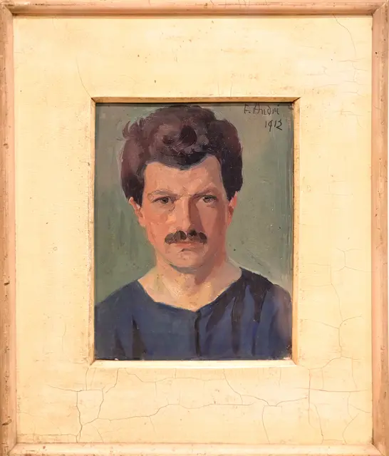 Stadtmuseum St. Pölten: Ferdinand Andri, Selbstporträt, 1912, Öl auf Holz ("Jugendstil-Ausstellung").
www.stadtmuseum-stp.at | Foto: Hans-Peter Kriener