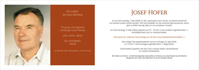 Josef Hofer, Hohenzell, verstorben am 7. Mai, im 88. Lebensjahr. | Foto: Hirnschrodt