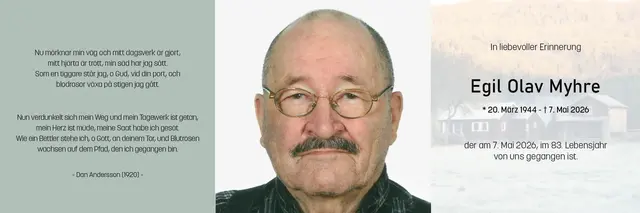 Egil Olav Myhre, Ried, verstorben am 7. Mai, im 83. Lebensjahr. | Foto:  Hirnschrodt