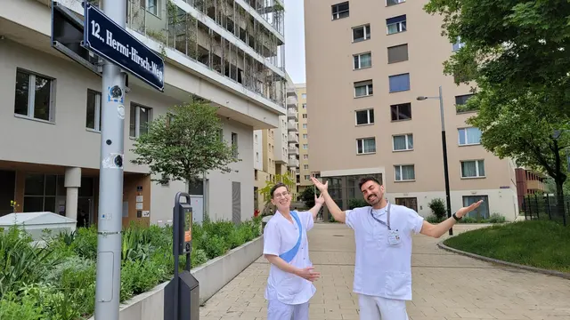 Die Pflegeschule der ÖJAB ist am Lebenscampus, am Hermi Hirsch-Weg 4 in Meidling angekommen. Nenad Kostić, Lehrgangsleiter der Pflegeschule der ÖJAB, und seine Stellvertreterin Barbara Schawarz freuen sich über den neuen Standort. | Foto: ÖJAB 