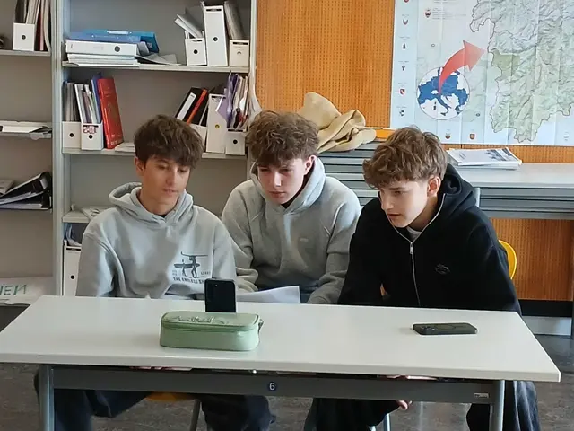 Marco, Leo und Maxim (von links) vernetzen sich über WhatsApp mit Schülerinnen und Schülern der Partnerschulen. Durch regelmäßige Gespräche und gemeinsame Aufgaben entstehen erste grenzüberschreitende Freundschaften. | Foto: BHAK/EZ