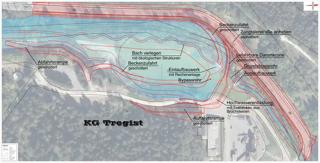 Für den Hochwasserschutz am Tregistbach wird ein neues Rückhaltebecken gebaut. | Foto: Ingenos