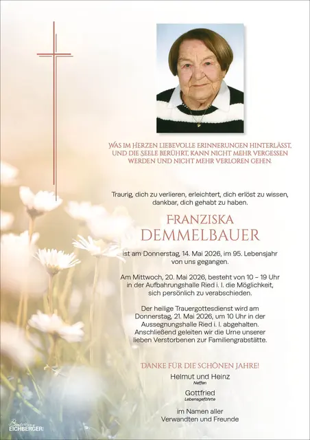 Franziska Demmelbauer, Ried, verstorben am 14. Mai, im 95. Lebensjahr. | Foto: Hirnschrodt