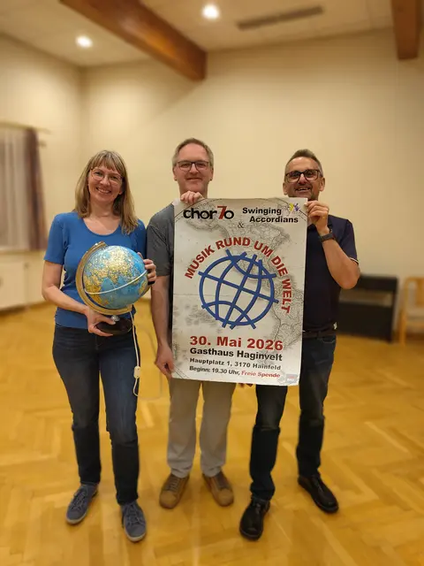 Obmann-stv. Ulrike Schagerl, Chorleiter Roland Lensch und Obmann Markus Eder freuen sich schon auf das Konzert.
