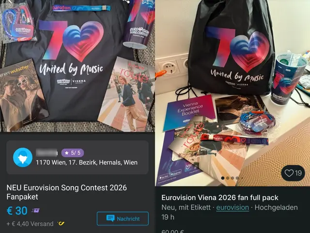 Wer es verpasst hat, ESC-Merch wie Trinkbecher oder Fan-Bags zu erhalten, der kann diese um teures Geld auf Willhaben oder Vinted kaufen.  | Foto: Screenshot Willhaben/Vinted