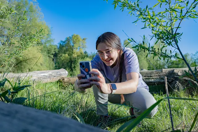 Auf eine Erkundungstour in der Natur gehen und möglichst viele Tier-, Pilz- und Pflanzenarten entdecken und digital erfassen. Die "City Nature Challenge" lud alle Interessierten zur Naturbeobachtung ein. Im Bild eine Haus-der-Natur-Mitarbeiterin | Foto: HdN/N.Thaler