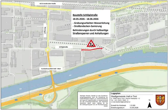 Das Ende der Arbeiten ist mit 18. Juni 2026 angesetzt. Die Stadtgemeinde Hall in Tirol bittet um Verständnis für die notwendigen Arbeiten und bedankt sich für die Rücksichtnahme.
 | Foto: Stadtgemeinde Hall in Tirol