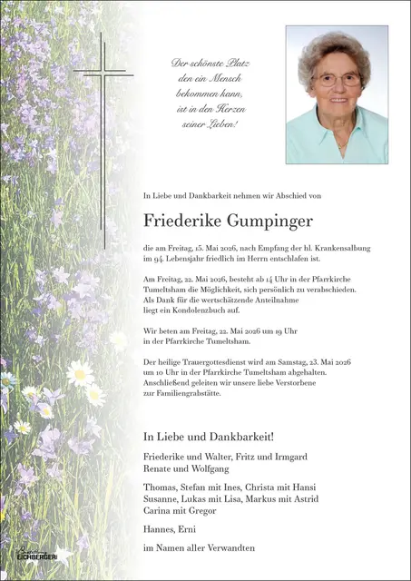 Friederike Gumpinger, Tumeltsham, verstorben am 15. Mai, im 94. Lebensjahr.
  | Foto: Hirnschrodt