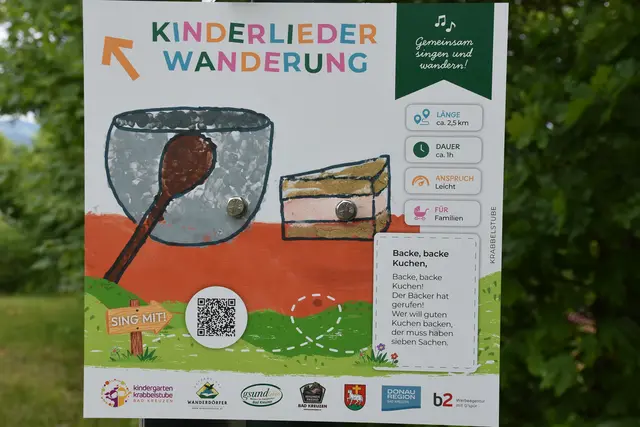 Der Kinderlieder-Wanderweg, eine 2,5 km Runde, wurde im Wanderdorf Bad Kreuzen eröffnet. An zehn Stationen kann man sich Kinderlieder anhören und mitsing. Die Zeichnungen dazu wurden von den Mädchen und Buben des Kindergartens gestaltet.  | Foto: Robert Zinterhof