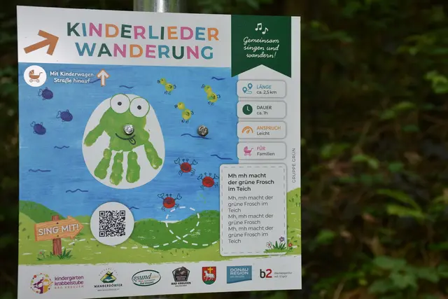 Der Kinderlieder-Wanderweg, eine 2,5 km Runde, wurde im Wanderdorf Bad Kreuzen eröffnet. An zehn Stationen kann man sich Kinderlieder anhören und mitsing. Die Zeichnungen dazu wurden von den Mädchen und Buben des Kindergartens gestaltet.  | Foto: Robert Zinterhof