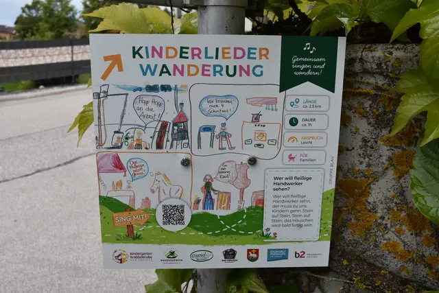 Der Kinderlieder-Wanderweg, eine 2,5 km Runde, wurde im Wanderdorf Bad Kreuzen eröffnet. An zehn Stationen kann man sich Kinderlieder anhören und mitsing. Die Zeichnungen dazu wurden von den Mädchen und Buben des Kindergartens gestaltet.  | Foto: Robert Zinterhof