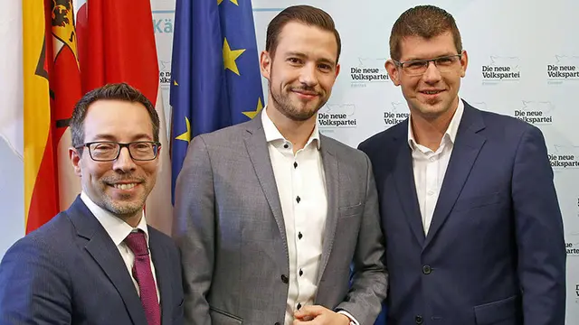 Sebastian Schuschnig und (Mitte) und Martin Gruber (rechts) sind in den sozialen Medien fast gleich auf. | Foto: APA/Gert Eggenberger