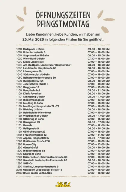 Das sind die Sonderöffnungszeiten bei den Ströck-Bäckereien. | Foto: Ströck