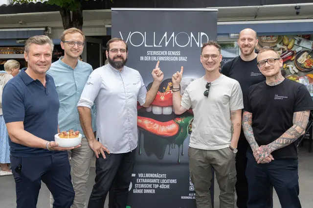Die Vollmund-Köche:Christof Widakovich (Restaurant Schlossberg), Michael Winkler (Kehlberghof), Alexander Posch (Genießerei am Markt), Florian Wörgötter (Restaurant Wörgötter), Markus Gallé & Tobias Graf (Underground Kitchen, v. l.)