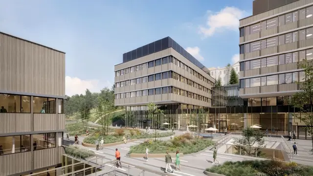 Rendering der drei Gebäude (Lab 7), welche bis 2028 im Norden des ISTA Campus gebaut werden. Sie werden Platz für rund 30 Forschungsgruppen bieten. | Foto: ATP | ISTA 