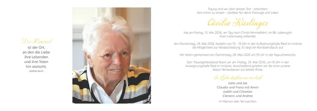 Cäcilia Kieslinger, Ried, verstorben am 15. Mai, im 88. Lebensjahr. | Foto: Roland Putz