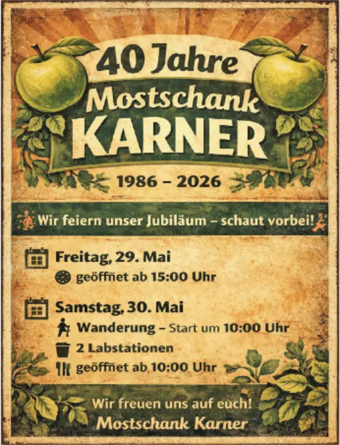 Am 29. und 30. Mai werden 40 Jahre Mostschank Karner gefeiert. | Foto: Mostschank Karner