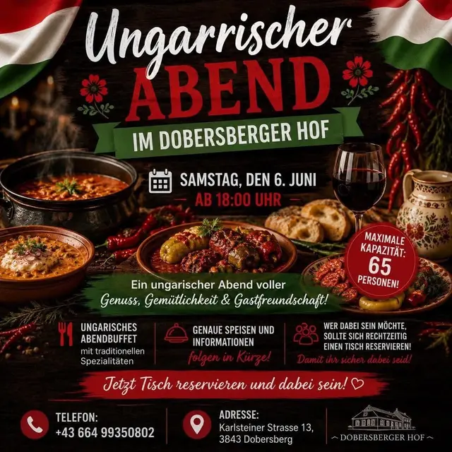 Genussabend mit traditionellen ungarischen Klassikern. | Foto: Dobersbergerhof