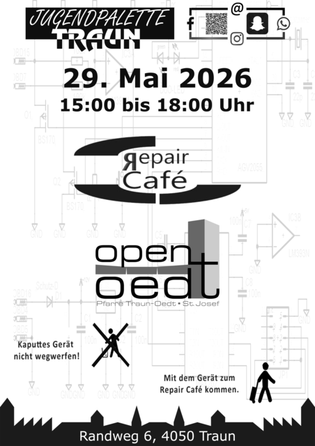 DAs Plakat für das nächste Repair Café am 29. Mai 2026