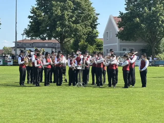Der Musikverein Naarn spielte beim Einmarsch der Teams auf | Foto: MeinBezirk Perg/Köck