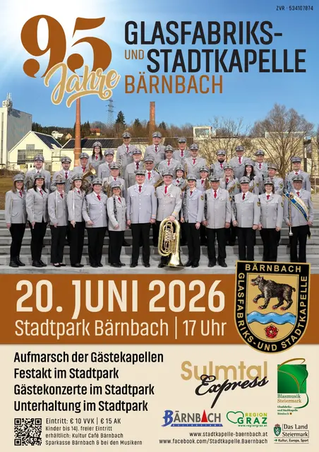 Großes Jubliäumfest 95 Jahre Glasfabriks- u. Stadtkapelle Bärnbach in Stadtpark