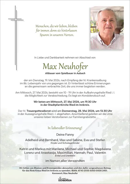 Max Neuhofer, Mehrnbach, verstorben am 19. Mai, im 86. Lebensjahr. | Foto: Adelheid Mitterbucher