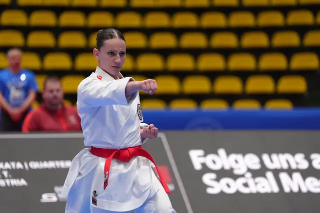 Im hochkarätigen Duell gegen die Portugiesin Ana Cruz unterlag sie mit 6:1 und erreichte damit den fünften Platz bei der Europameisterschaft. | Foto: Karate Insights / Martin Kremser