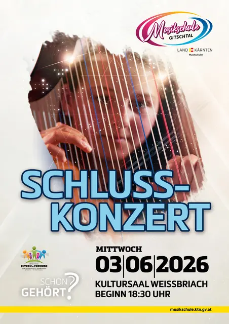 Schlusskonzert der Musikschule Gitschtal am Mittwoch, 03.06.2026