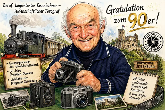 Fotoklub-Ehrenobmann zum 90er gratuliert