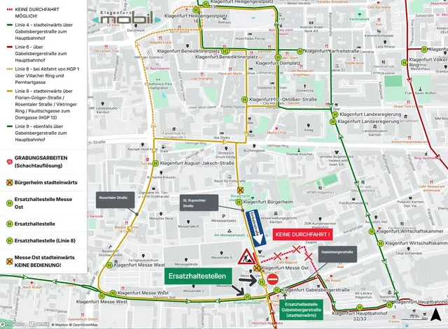 Überblick Umleitungen. | Foto: Stadtwerke Klagenfurt AG