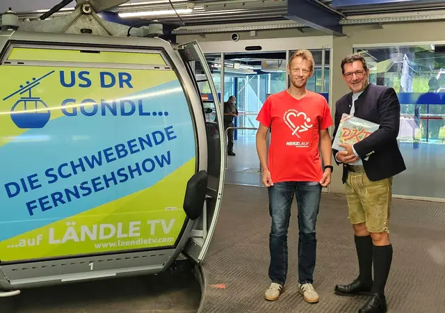 Foto: Dieter Reis ist als Obmann des Herzlauf Vorarlberg, zu Gast bei Andreas Seeburger in der LÄNDLE TV Fernsehgondel vom Muttersberg.
