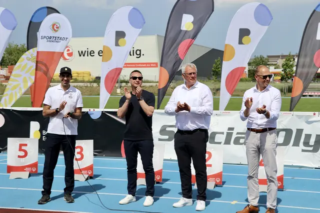 Special Olympics Burgenland-Präsident Stephan Sharma, Robert Hergovich vom Land Burgenland, Thomas Steiner von der Stadtgemeinde Eisenstadt und Harald Ziniel von der Bildungsdirektion Burgenland | Foto: Special Olympics Burgenland