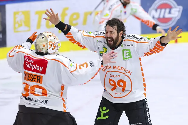 Die Freude über die Gegner in der Champions Hockey League war bei den Graz99ers groß.  | Foto: GEPA Pictures