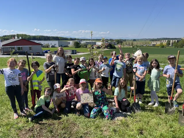 Kinder der Volksschule Moosdorf halfen beim Anlegen der neuen Blumenwiese und lernten dabei, wie Artenvielfalt entsteht. | Foto: Gemeinde Moosdorf