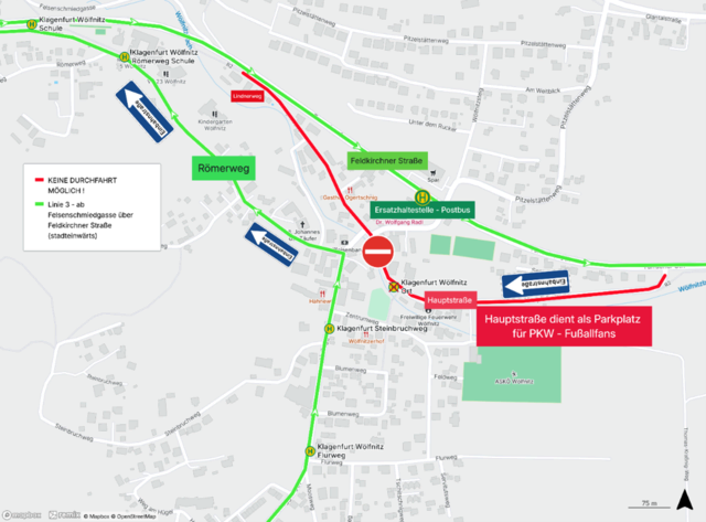 Umleitung der KMG Linie 3 in Wölfnitz. | Foto: Stadtwerke Klagenfurt