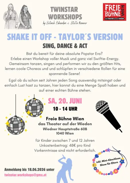 Kinder von 7 bis 12 Jahren können beim Musical-Workshop eine Menge Spaß haben und auf der Bühne der Freien Bühne Wien stehen – egal, ob sie schon seit Jahren jeden Song mitsingen oder einfach Lust haben, zu tanzen. | Foto: Twinstar Workshops