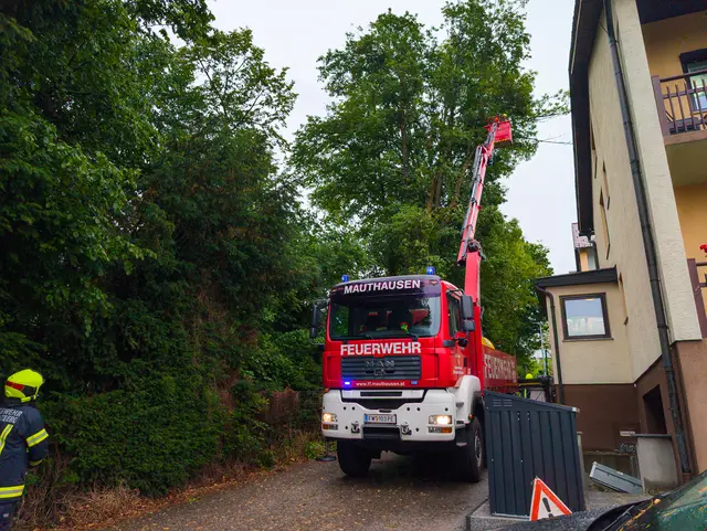 In Schwertberg drohte ein Baum auf ein Haus zu stürzen. | Foto: Feuerwehr Schwertberg