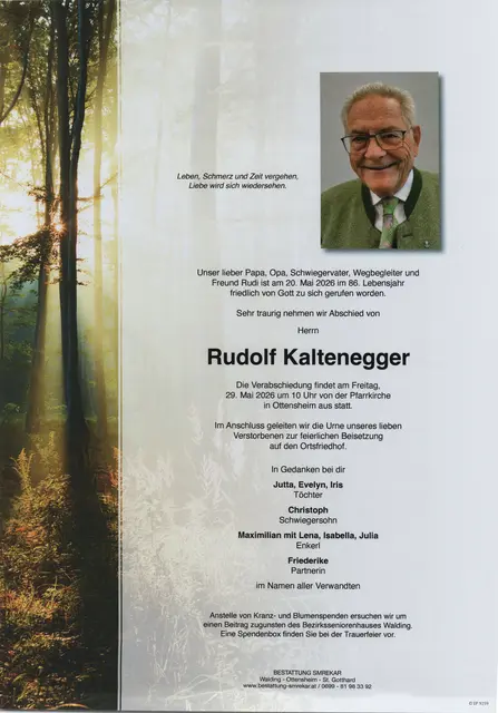 Rudolf Kaltenegger aus Ottensheim, ✝︎ 85 Jahre | Foto: Bestattung Smrekar