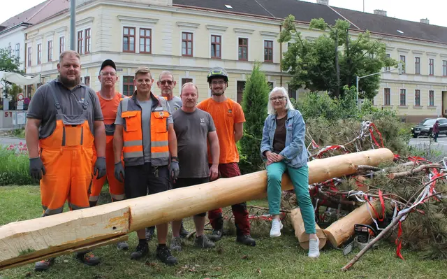 Maibaum im Stadtpark traditionell umgeschnitten