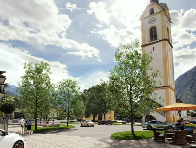 Am rechten Bildrand sieht am den neuen Gastgarten der Bäckerei. | Foto: Gemeinde Zams