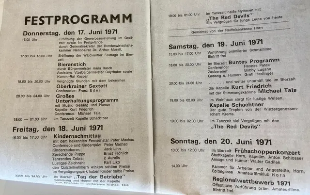Das Programm der Waldviertler Festtage 1971 in Horn bot ein breites Unterhaltungs- und Rahmenangebot. | Foto: Markus Kahrer