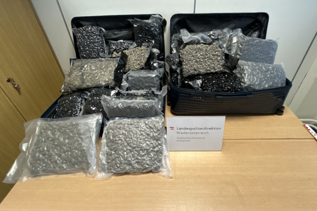 Bei Kontrollen am Flughafen Wien fanden Bedienstete des Stadtpolizeikommandos Schwechat 37 Kilogramm Cannabiskraut, vor. | Foto: LPD NÖ/SPK Schwechat