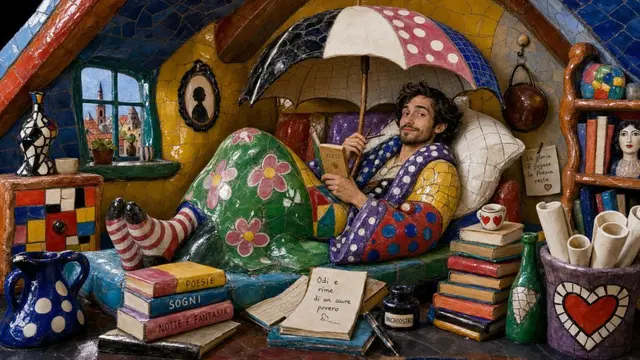 Per KI gebastelt: armer Poet und Fan von Yayoi Kusama
