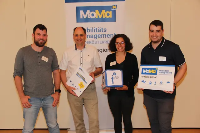 Teilnehmende Gemeindevertreterinnen und Gemeindevertreter aus dem Bezirk Tulln v.l.n.r.: GR Stephan März (Kirchberg a. Wagrem), Peter Haferl (Atzenbrugg), Cornelia Hebenstreit (Tulln), Mobilitätsmanager Christoph Weber (NÖ.Regional) | Foto: NÖ.Regional