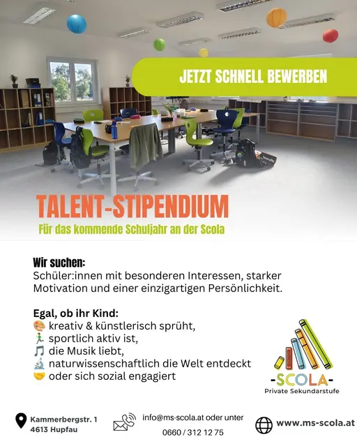 Talentstipendium der Privaten Sekundarstufe SCOLA: Bewerbung