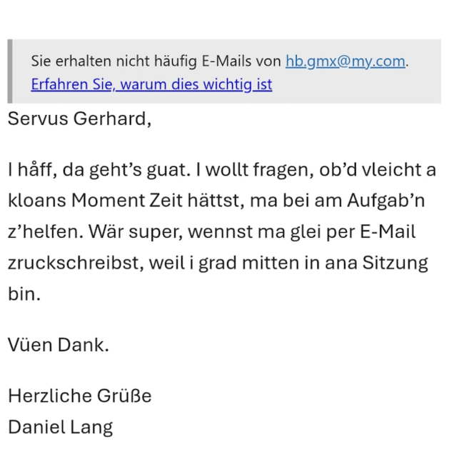Die Fake-Mail, die vorgab, von Daniel Lang verschickt worden zu sein. | Foto: Lang