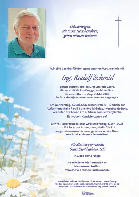 Rudolf Schmid, Ried, verstorben am 21. Mai, im 74. Lebensjahr. | Foto: Ulrike Purkart