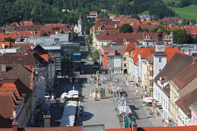Leobener Hauptplatz aus der Vogelperspektive